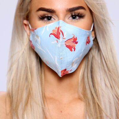 Blue flower print facemask