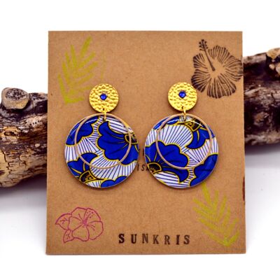 Wax earrings in wood and golden blue resin paper Mother's Day gift