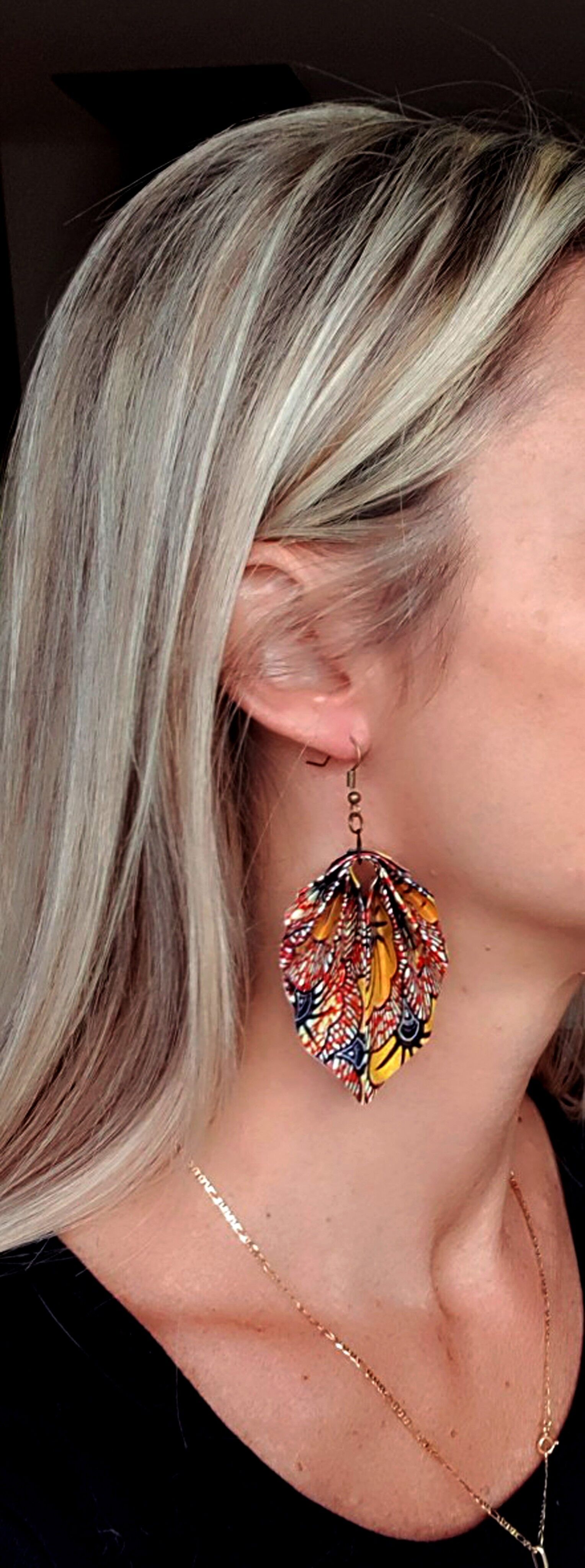 Faltbare Papierohrringe Origamidruck Wachsblume Afrikanisches Hochzeitsblatt Ginkgo Gelborange