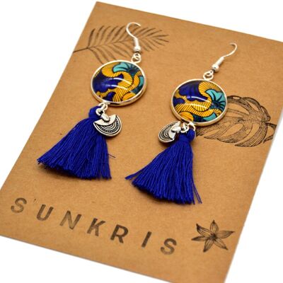 Boucles d'oreilles ethniques wax jaune et bleu