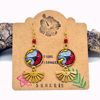 Ethnic yellow red wax earrings cabochon woman jewelry