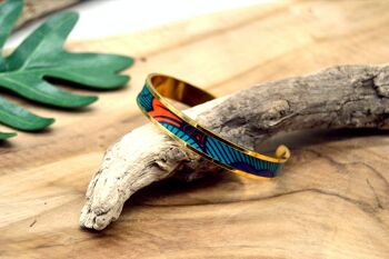 Bracelet jonc manchette motif wax ethnique fleur de mariage or bleu orange cadeau 6