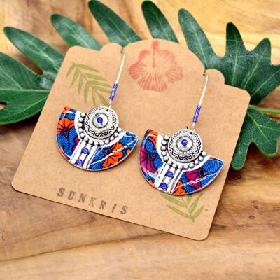 Boucles d'oreilles demi lune métal inspiration wax bleu orange rose