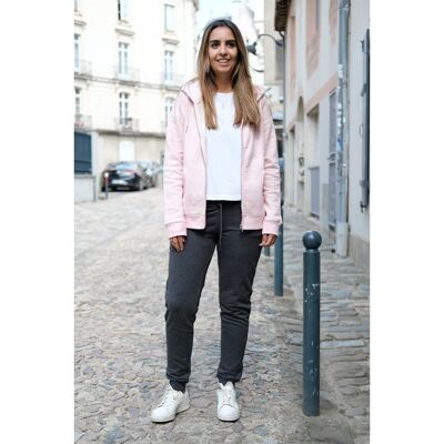 Women's hooded zipped jacket in heather cream pink in organic cotton