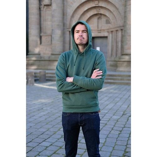 Sweat capuche mixte vert bouteille en coton BIO