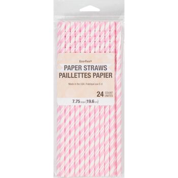 Pailles en papier à rayures roses classiques avec technologie Eco-Flex® 3
