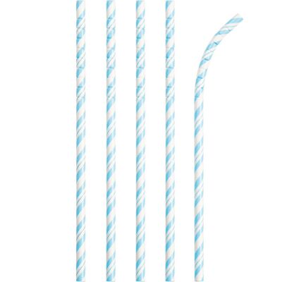Pastel Blue Striped Paper Straws with Eco-Flex® Technology