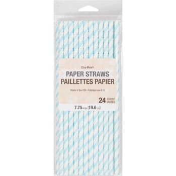 Pailles en papier rayé bleu pastel avec technologie Eco-Flex® 3