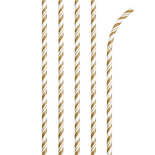 Glittering Gold Striped Paper Straws with Eco-Flex Technology
