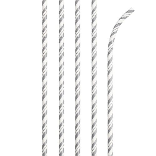 Shimmering Silver Striped Paper Straws with Eco-Flex Technology