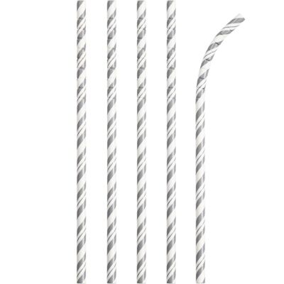 Shimmering Silver Striped Paper Straws with Eco-Flex Technology