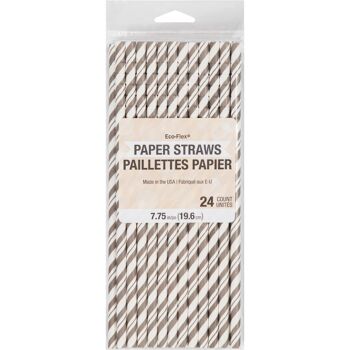 Pailles en papier à rayures argentées scintillantes avec technologie Eco-Flex 3