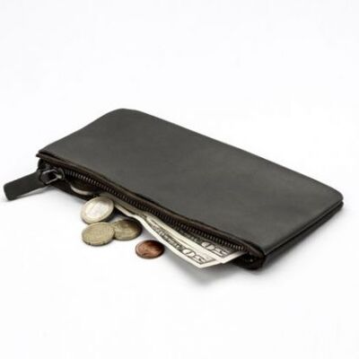 "Zipper" M wallet in leather - Slate gray