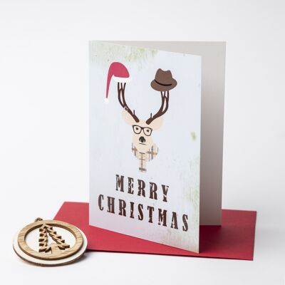 Hipster Deer - Merry Christmas Greeting Card