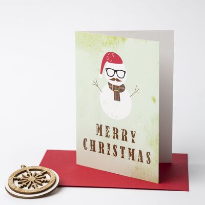 Hipster Snowman Merry Christmas Greeting Card