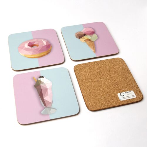 Sweets Coasters Set of 4 Low-Poly Art