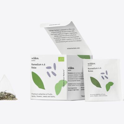 Infusiones de hierbas orgánicas - Remedio No.6 - Relax - Caja de 10 x bolsitas de té envueltas individualmente