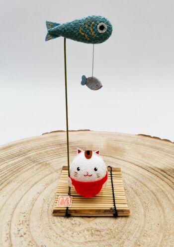 Lucky figurine Chat in Japanese fabric and bamboo, handmade handmade in Japan - Chat 1