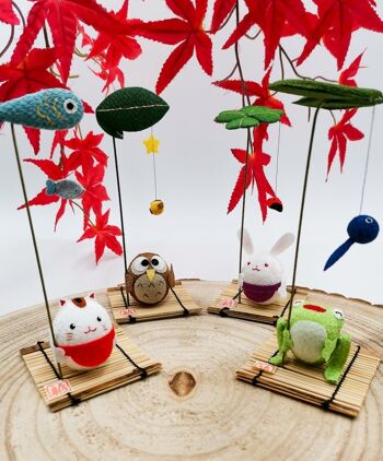 Lucky figurine Animals in Japanese fabric and bamboo, handmade handmade in Japan - Lapin 1