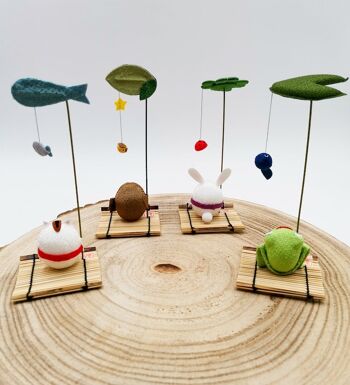 Lucky figurine Animals in Japanese fabric and bamboo, handmade handmade in Japan - Lapin 3