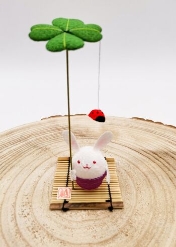 Lucky figurine Animals in Japanese fabric and bamboo, handmade handmade in Japan - Lapin 2
