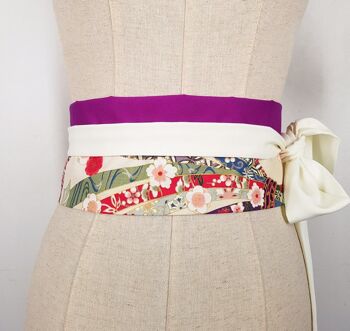 Ceinture en coton japonais réversible motifs Hana Matsuri Blanc, fabriquée en France 3