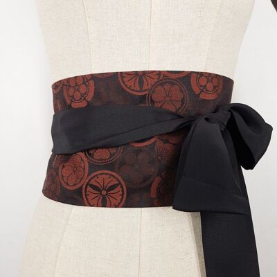Ceinture en coton japonais réversible motifs Kamon Rouge, fabriquée en France