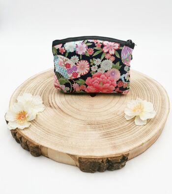 Trousse pochette japonaise 100% coton simili cuir et motif floral, pochette à fermeture éclair made in Japan 7