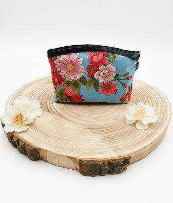 Trousse pochette japonaise 100% coton simili cuir et motif floral, pochette à fermeture éclair made in Japan 9