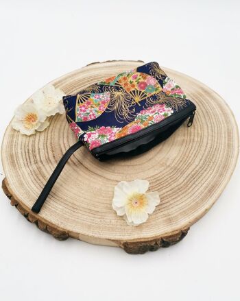 Trousse pochette japonaise 100% coton simili cuir et motif floral, pochette à fermeture éclair made in Japan 4