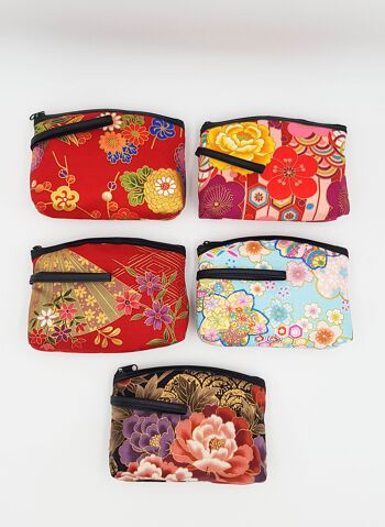 Trousse pochette japonaise 100% coton simili cuir et motif floral, pochette à fermeture éclair made in Japan 11