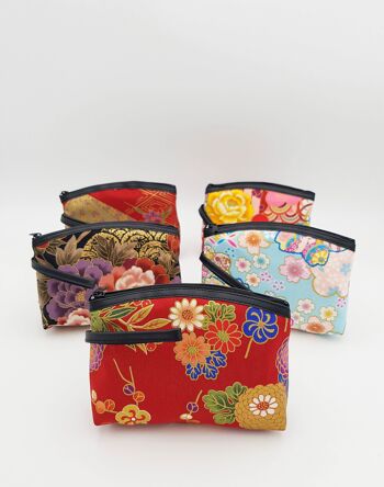 Trousse pochette japonaise 100% coton simili cuir et motif floral, pochette à fermeture éclair made in Japan 12