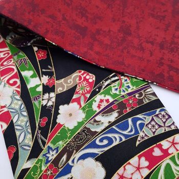 Ceinture en coton japonais réversible motifs Hana Matsuri Noir Cuir Vegan Rouge, fabriquée en France 4