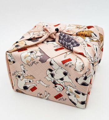 Furoshiki gift wrapping in reusable Japanese fabric with patterns Cats and Wave Hokusai - Chat Large 72x68 cm 2