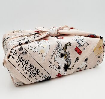 Furoshiki gift wrapping in reusable Japanese fabric with patterns Cats and Wave Hokusai - Chat Large 72x68 cm 4