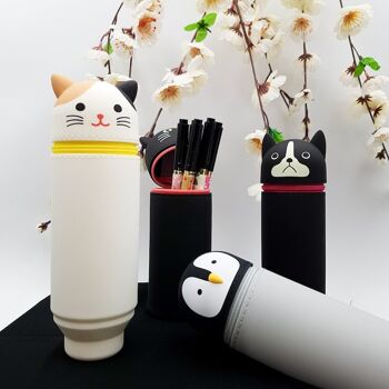 Silicone Kit Animals Cat Dog Cylindrical Zippered Penguin from Japan - Chat Calico 8