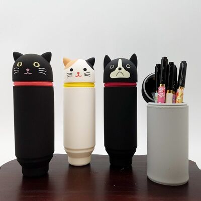 Silikon Kit Tiere Katze Hund Zylinderförmiger Pinguin mit Reißverschluss aus Japan - Chat Noir