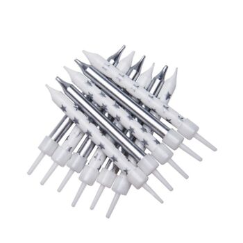 Bougies Métalliques Star Mix Argent avec Supports