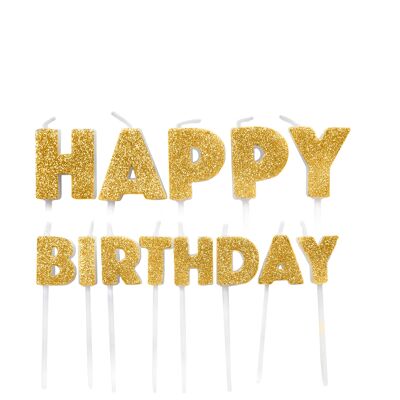 Happy Birthday Pick Candles Gold Glitter