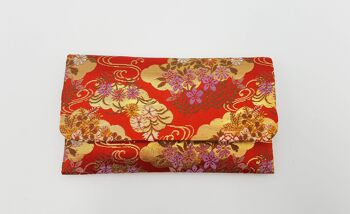Japanese clutch with a handmade blue and brown rosette pattern with traditional clasp 4