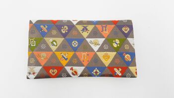 Japanese clutch with a handmade blue and brown rosette pattern with traditional clasp 7