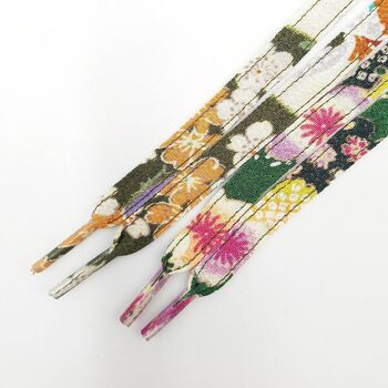 Pair of colorful laces in Japanese Chirimen Green fabric 6
