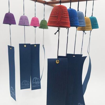 Japanese furin cast iron coloured bell with vow paper for interior or exterior - Bleu Clair