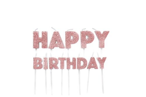 Happy Birthday Pick Candles Rose Gold Glitter