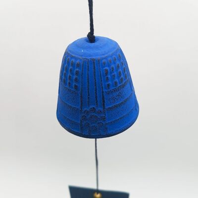 Japanese furin cast iron colored bell with vow paper for interior or exterior - Blue
