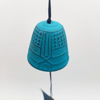 Japanese furin cast iron coloured bell with vow paper for interior or exterior - Turquoise 2