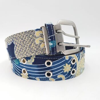 Japanese Belt Wagara Fabric from Kyoto - Blue & Yellow 1