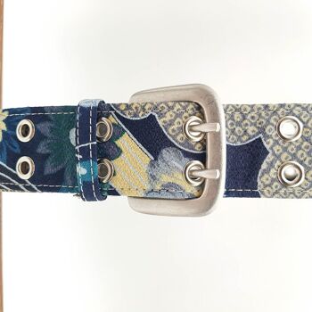 Japanese Belt Wagara Fabric from Kyoto - Blue & Yellow 5