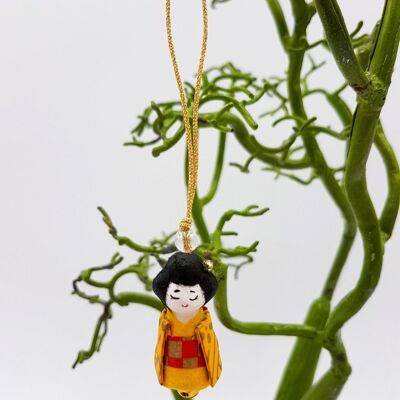 Japanese handcrafted keyring in Yellow Maiko papier-mâché made in Kyoto