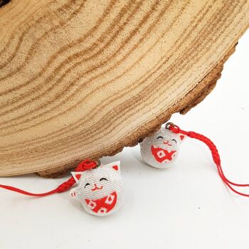Lucky ring cat bell and Daruma in Japanese fabric - Daruma 3